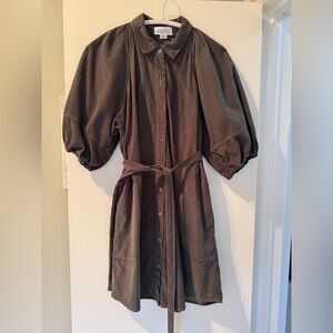 Velvet Dark Olive Lightweight Corduroy Dress